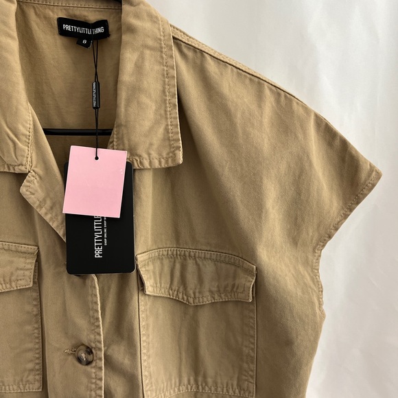 NWT! PrettyLittleThing Khaki Utility Dress - Picture 2 of 4